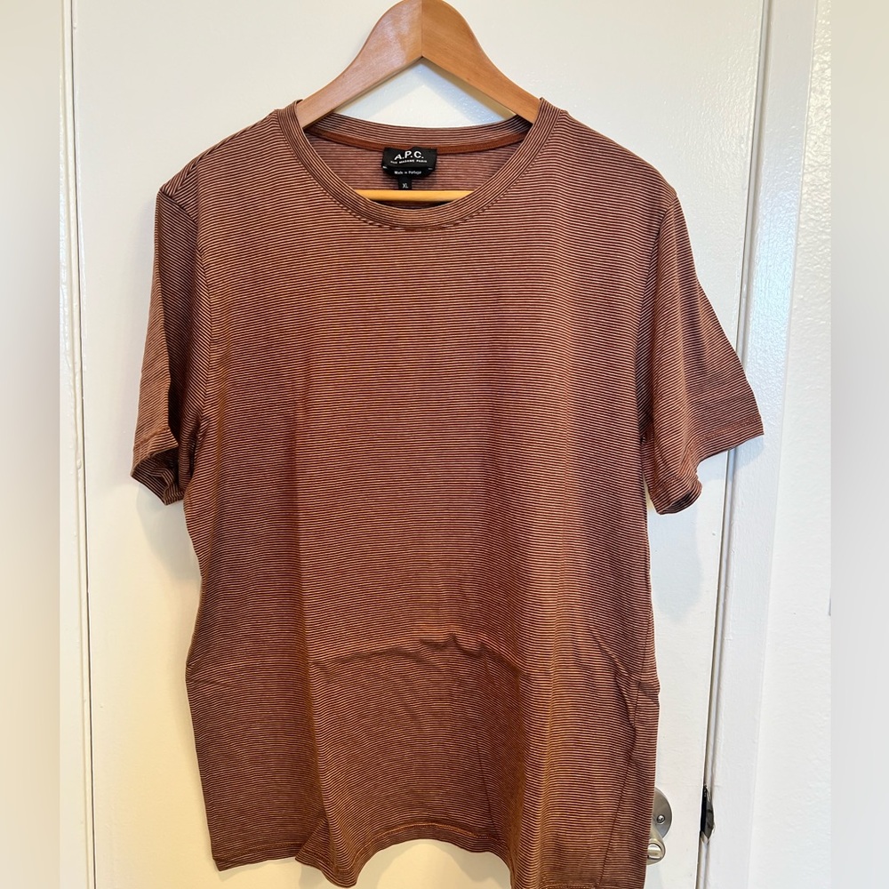 APC Men’s Cotton Striped Tee T-shirt Orange Brown XL